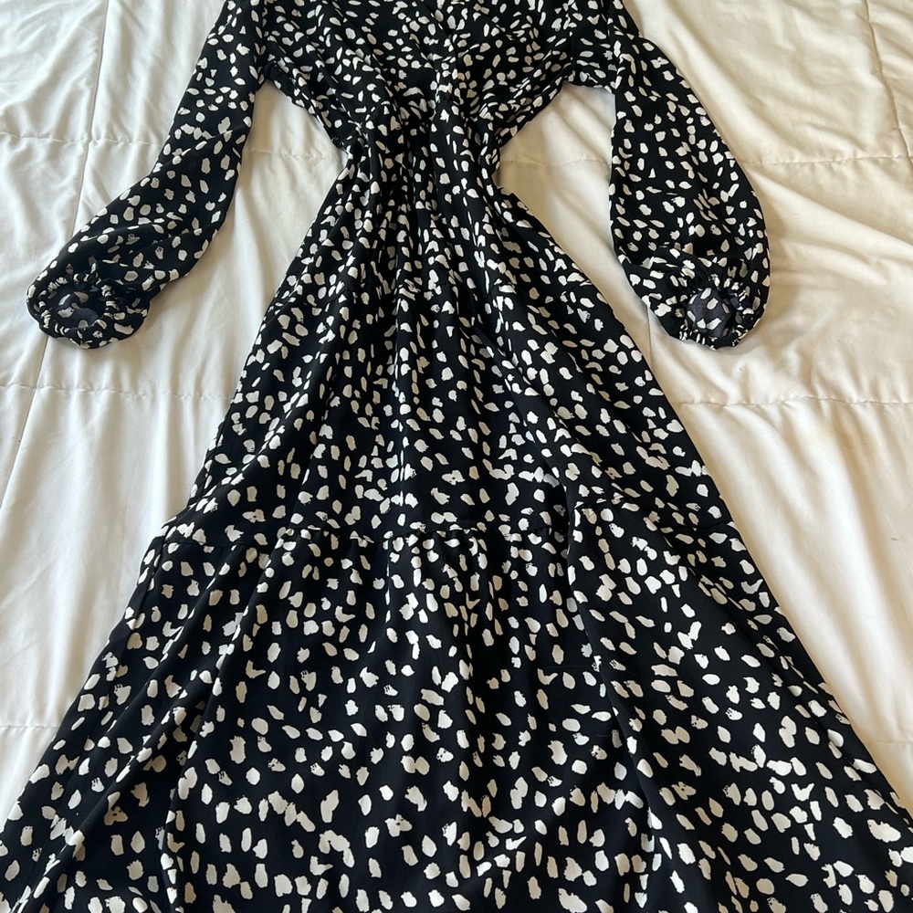 SHEIN Black and White Maxi Dress with Bishop Sleeves